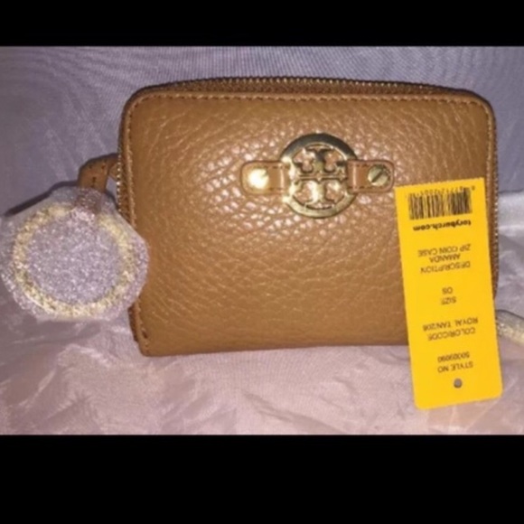 Tory Burch Amanda Royal Tan Zip Wallet coin card case keychain NWT - Picture 2 of 4